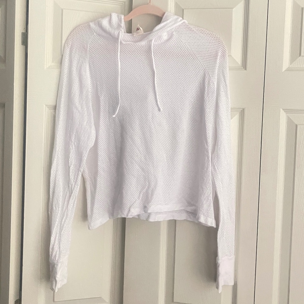 YEAR OF OURS Women's white mesh Hooded Top Size S long sleeve.  #285
